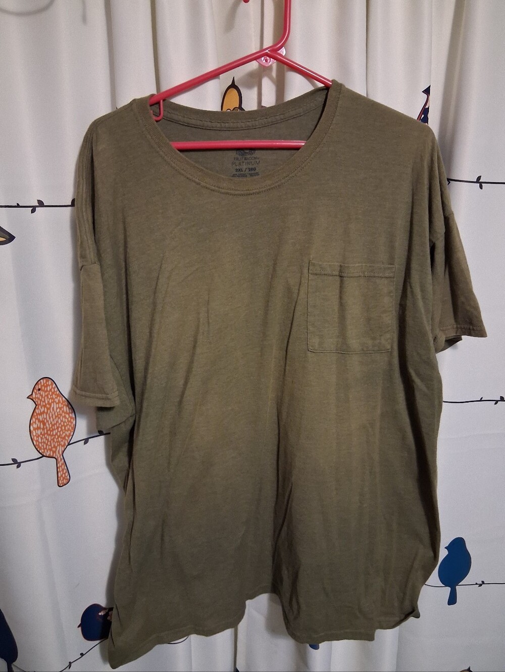 Fruit of the Loom Mens Olive Green Short Sleeve Pocket Tee Size 2X